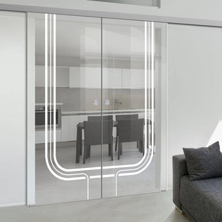 Image: Double Glass Sliding Door - Holburn 8mm Clear Glass - Obscure Printed Design - Planeo 60 Pro Kit