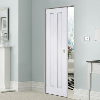 Image: Idaho Panel Absolute Evokit Single Pocket Doors - White Primed