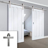 Double Sliding Door & Stainless Steel Barn Track - Idaho 3 Panel Doors - White Primed
