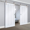 Double Sliding Door & Track - Idaho 3 Panel Doors - White Primed