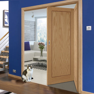 Image: Two Folding Doors & Frame Kit - 1 Panel Inlay Flush Oak 2+0 - Prefinished