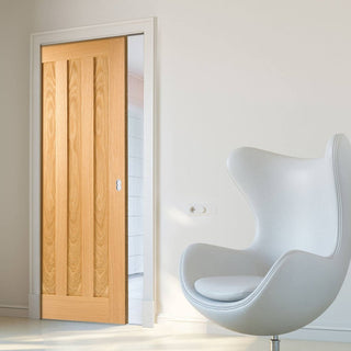 Image: Idaho Oak 3 Panel Evokit Pocket Fire Door - 30 Minute Fire Rated - Prefinished