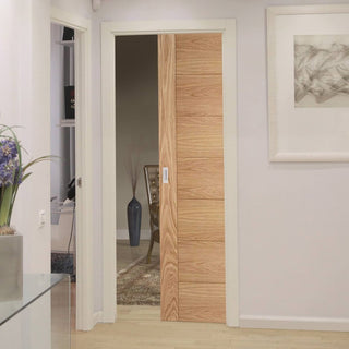 Image: Carini 7 Panel Oak Flush Evokit Pocket Fire Door - 30 Minute Fire Rated - Prefinished