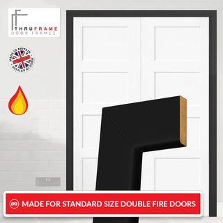 Image: Made to Size Double Interior Black Primed Door Lining Frame and Simple Architrave Set - For 30 Minute Fire Doors