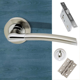 Image: Mercury Bathroom Door Handle Pack - Polished Chrome - Satin Nickel