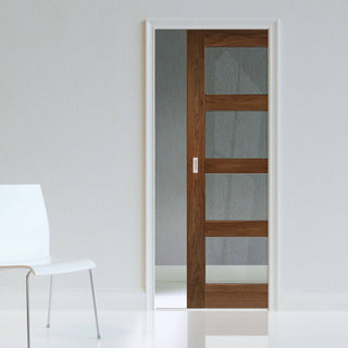 Image: Coventry Walnut Shaker Style Single Evokit Pocket Door - Clear Glass - Prefinished