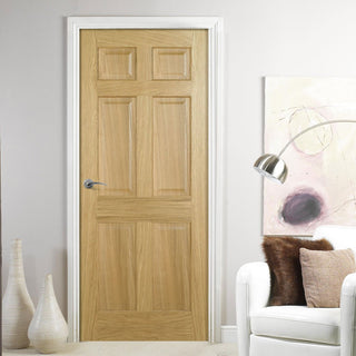 Image: FD30 Fire Door, Regency 6 Panel Oak Door - No Raised Mouldings - 1/2 Hour Fire Rated - Prefinished