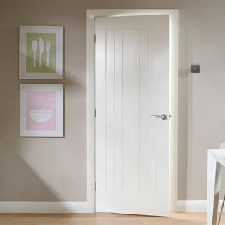 Image: Bespoke Suffolk White Primed Fire Door - Vertical Lining - 1/2 Hour Fire Rated