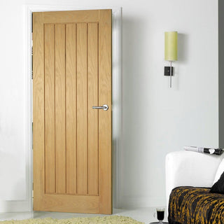 Image: FD30 Fire Door, Mexicano Oak Door - Vertical Lining - 1/2 Hour Fire Rated - Prefinished