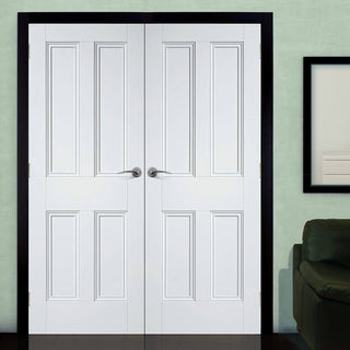 Image: Nostalgia 4 Panel Door Pair - Raised Mouldings - White Primed