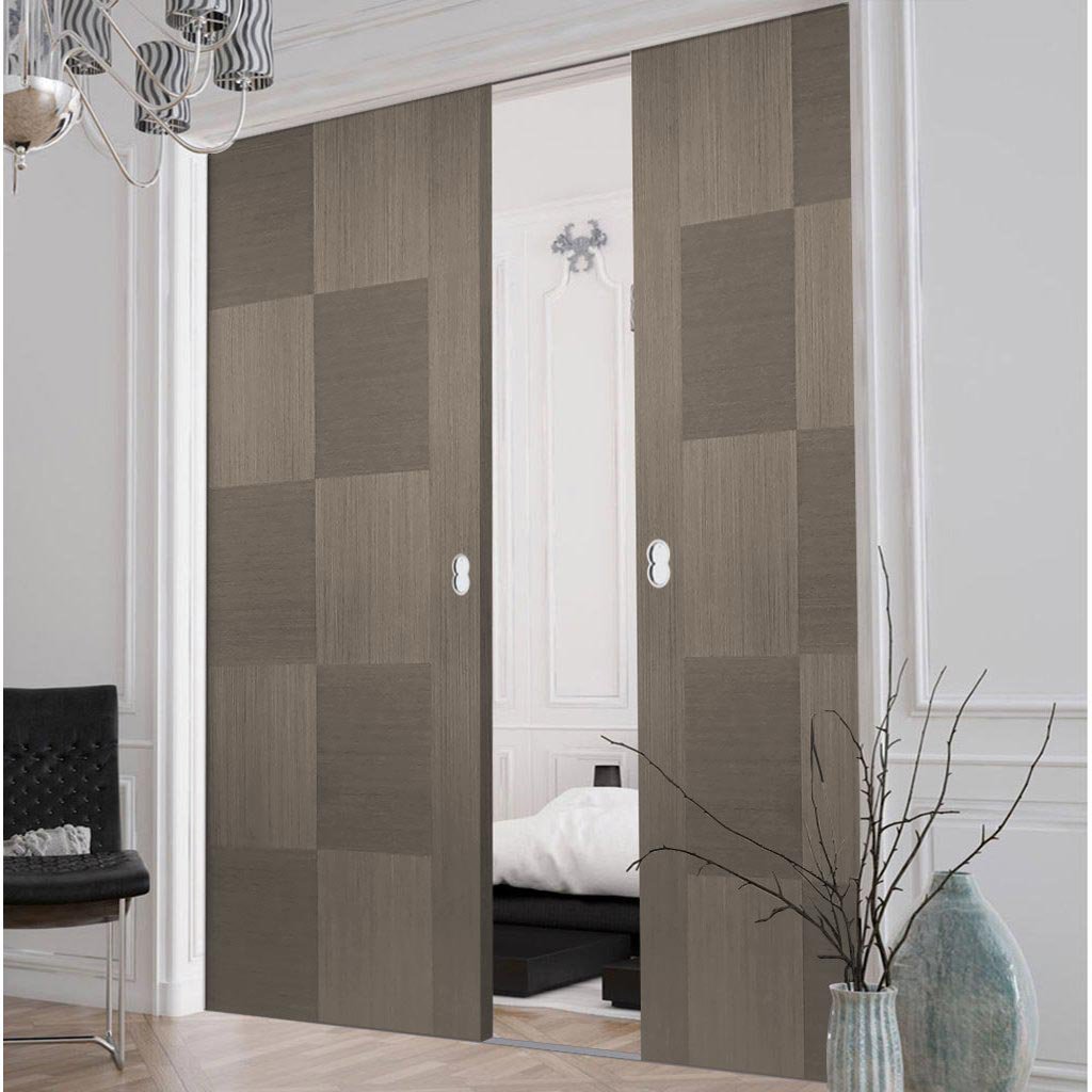 Bespoke Apollo Chocolate Grey Flush Double Pocket Door - Prefinished