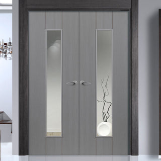 Image: J B Kind Ardosia Slate Grey Flush Door Pair - Clear Glass - Prefinished