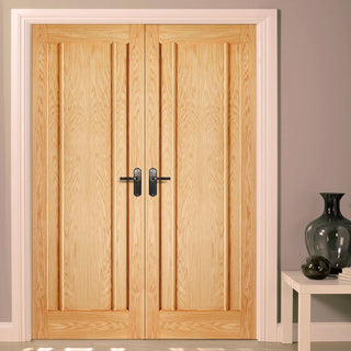 Image: LPD Joinery Lincoln 3 Panel Oak Fire Door Pair - 30 Minute Fire Rated
