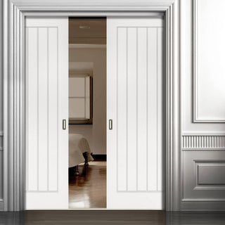 Image: Ely Double Evokit Pocket Doors - White Primed