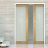 Walden Real American Oak Veneer Double Evokit Pocket Doors - Frosted Glass - Unfinished