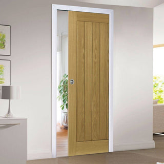 Image: Ely Oak Single Evokit Pocket Door - Unfinished