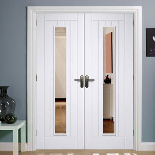 Image: Mexicano Door Pair - Clear Glass - White Primed