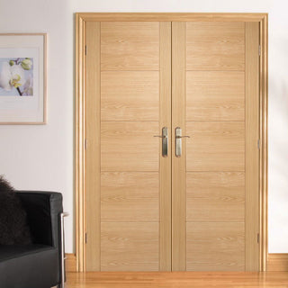 Image: Vancouver Oak 5 Panel Flush Door Pair - Prefinished