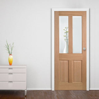 Image: Richmond Oak Door - No Raised Mouldings - Bevelled Clear Glass