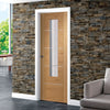 Portici Oak Flush Door - Aluminium Inlay - Clear Glass - Prefinished