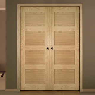 Image: Coventry Shaker Style Oak Door Pair - Unfinished