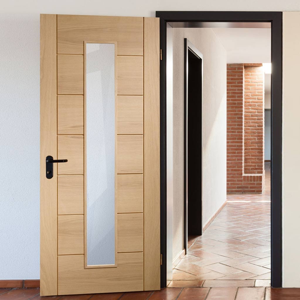 Bespoke Palermo Oak Fire Door - 1L of Clear Glass - 1/2 Hour Fire Rated