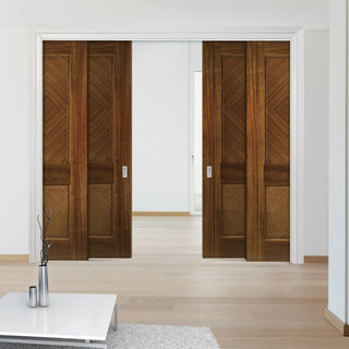 Image: Kensington Walnut Veneer Staffetta Quad Telescopic Pocket Doors - Prefinished