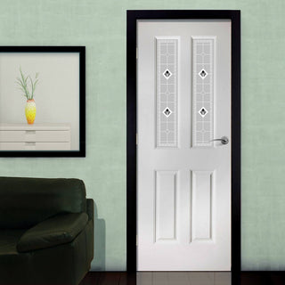 Image: White PVC grainger door with grained faces black fusion style toughened glass 