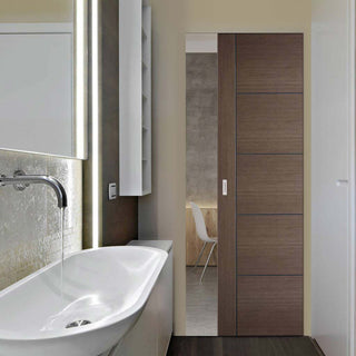 Image: Bespoke Vancouver Chocolate Grey Single Frameless Pocket Door - Prefinished