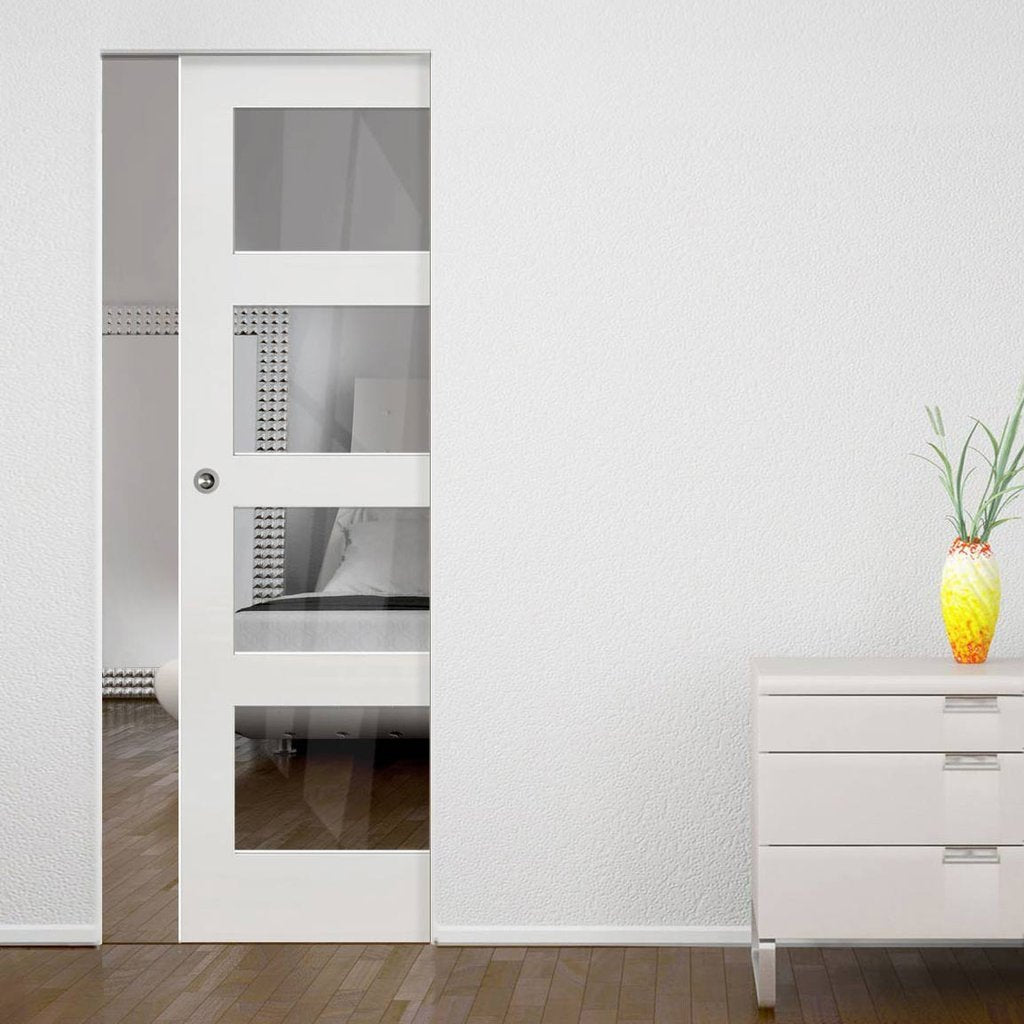 Coventry Shaker Absolute Evokit Single Pocket Door - Clear Glass - White Primed