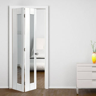 Image: JBK White Shaker Axis Primed Bifold Door - Clear Glass