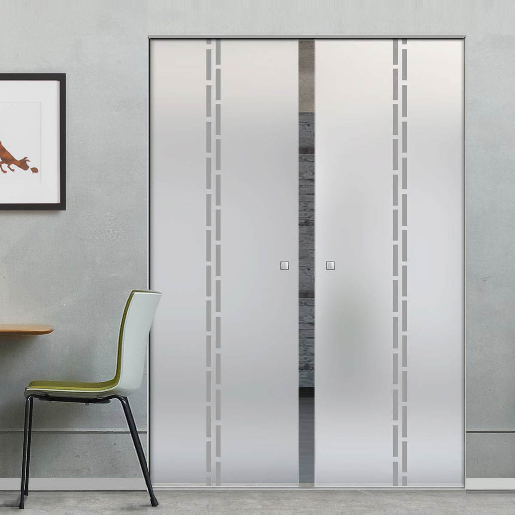 Inveresk 8mm Obscure Glass - Obscure Printed Design - Double Absolute Pocket Door