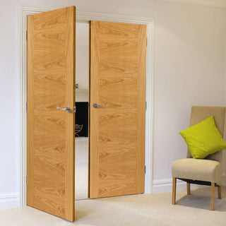 Image: J B Kind Ostria Flush Oak Fire Door Pair - 30 Minute Fire Rated - Prefinished