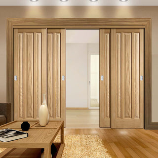Image: Four Sliding Doors and Frame Kit - Kilburn 3 Panel Oak Door - Unfinished