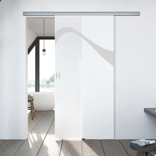 Image: Single Glass Sliding Door - Kingston 8mm Obscure Glass - Obscure Printed Design - Planeo 60 Pro Kit