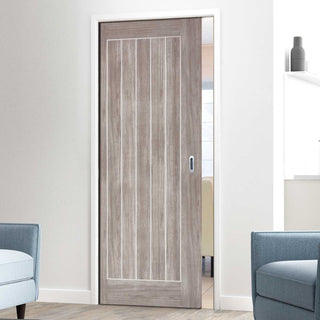 Image: Laminate Mexicano Light Grey Single Evokit Pocket Door - Prefinished