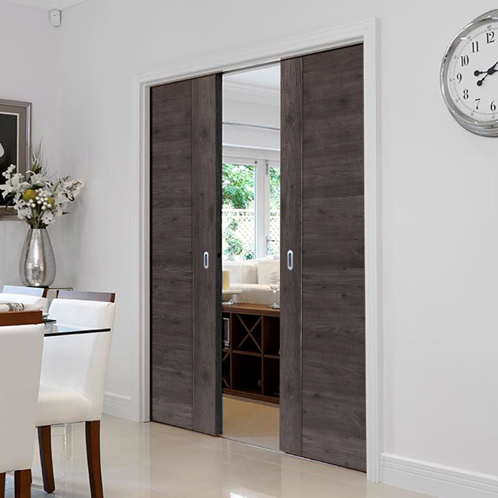 Laminates Alabama Cinza Dark Grey Coloured Double Evokit Pocket Doors - Prefinished