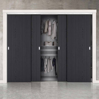 Image: Four Sliding Maximal Wardrobe Doors & Frame Kit - Laminate Montreal Black Door - Prefinished