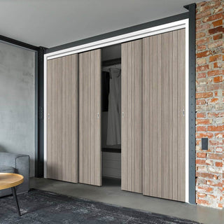 Image: Four Sliding Maximal Wardrobe Doors & Frame Kit - Laminate Montreal Light Grey Door - Prefinished