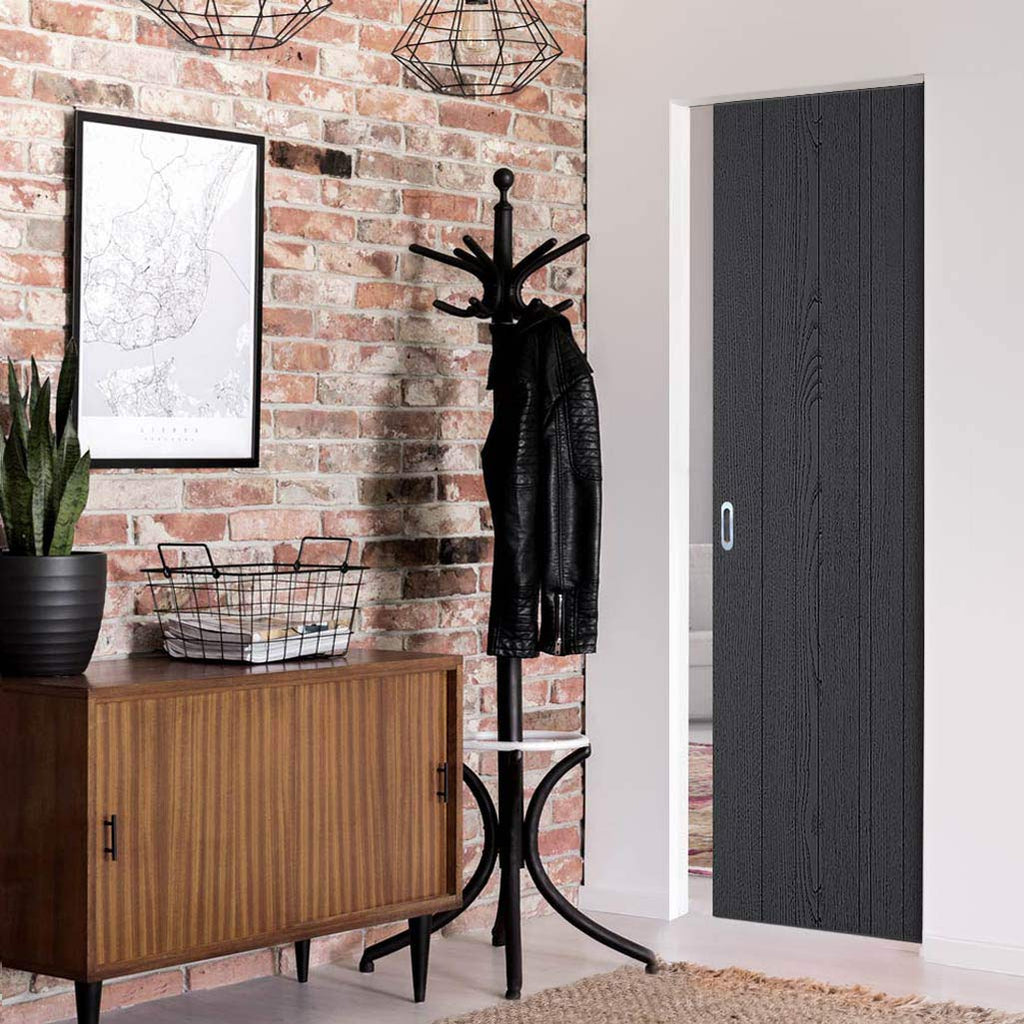 Laminate Montreal Black Absolute Evokit Single Pocket Door - Prefinished