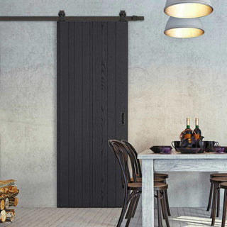 Image: Top Mounted Black Sliding Track & Door - Laminate Montreal Black Door - Prefinished