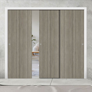 Image: Pass-Easi Three Sliding Doors and Frame Kit - Laminate Montreal Light Grey Door - Prefinished