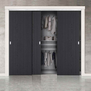 Image: Minimalist Wardrobe Door & Frame Kit - Three Laminate Montreal Black Door - Prefinished