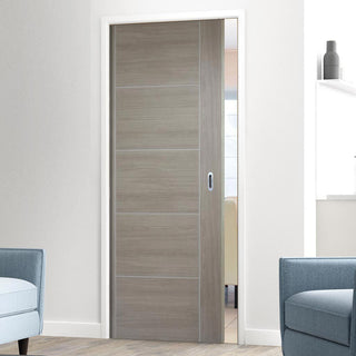 Image: Laminate Vancouver Light Grey Single Evokit Pocket Door - Prefinished