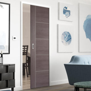 Image: Laminate Vancouver Medium Grey Single Evokit Pocket Door - Prefinished