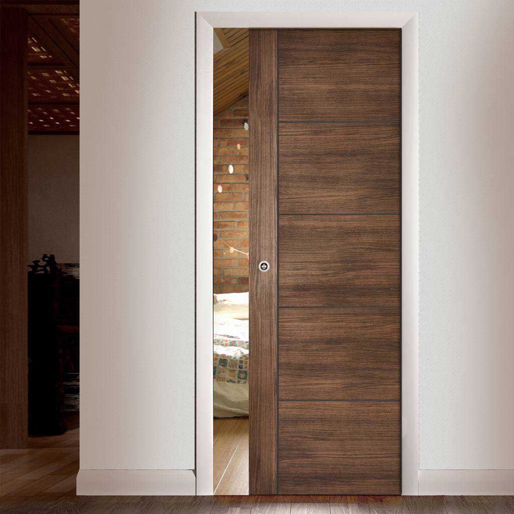 Laminate Vancouver Walnut Single Evokit Pocket Door - Prefinished