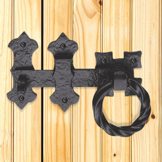 Image: Antique Black Ludlow LF5547 Ring Handle Gate Latch Set - Size 152mm