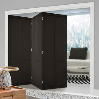Image: Three Folding Doors & Frame Kit - Liberty 4 Panel 3+0 - Black Primed