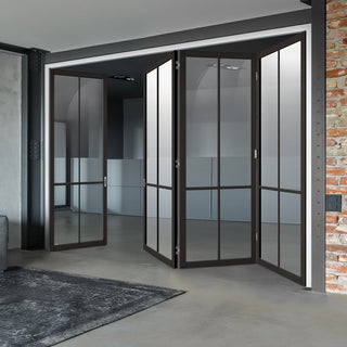 Image: Four Folding Doors & Frame Kit - Liberty 4 Pane 3+1 - Clear Glass - Black Primed