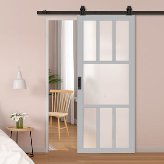Image: Bespoke Top Mounted Sliding Track & Solid Wood Door - Eco-Urban® Queensland 7 Pane Door DD6424SG Frosted Glass - Premium Primed Colour Options